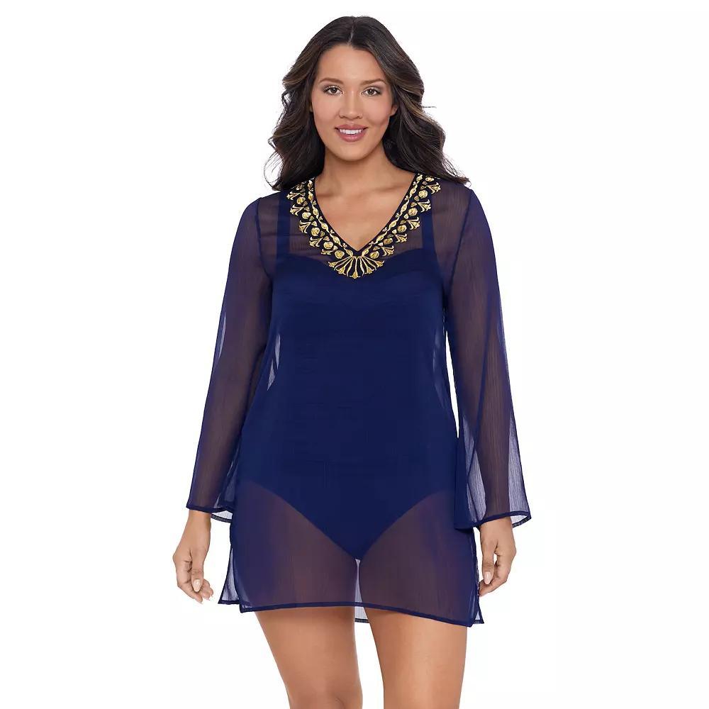 Women's Trimshaper Solid Embroidered Coverup Dress, Size: Small, Ink Product Image