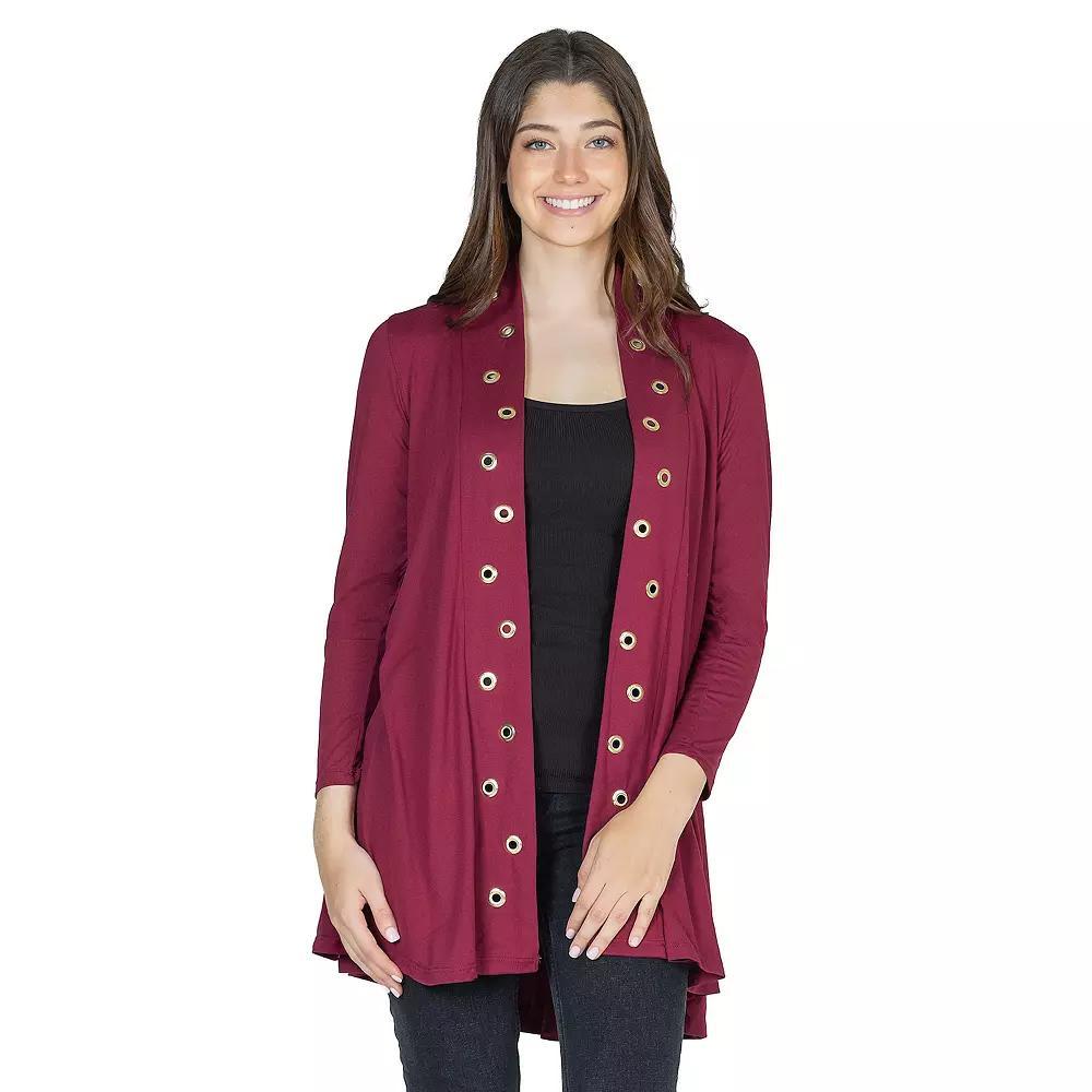 Women's 24Seven Comfort Apparel Mid Thigh Open Front Cardigan with Grommet Details, Size: Large, Red Product Image