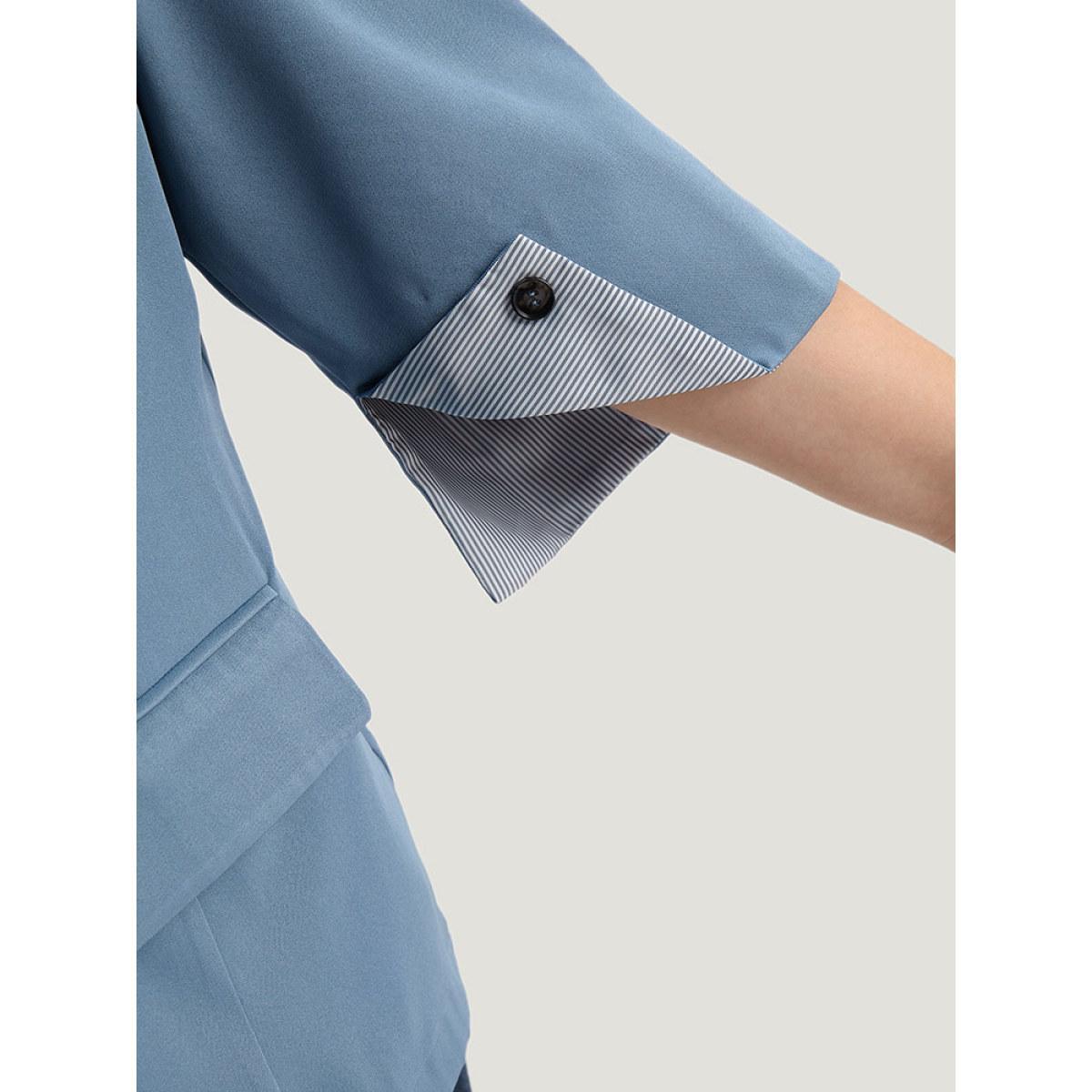 Plus Size Suit Collar Button Up Pocket Blazer Stone Women Work Plain Contrast Sleeve Elbow-length sleeve Suit Collar 26/4X Pocket At the Office Blazers BloomChic Product Image