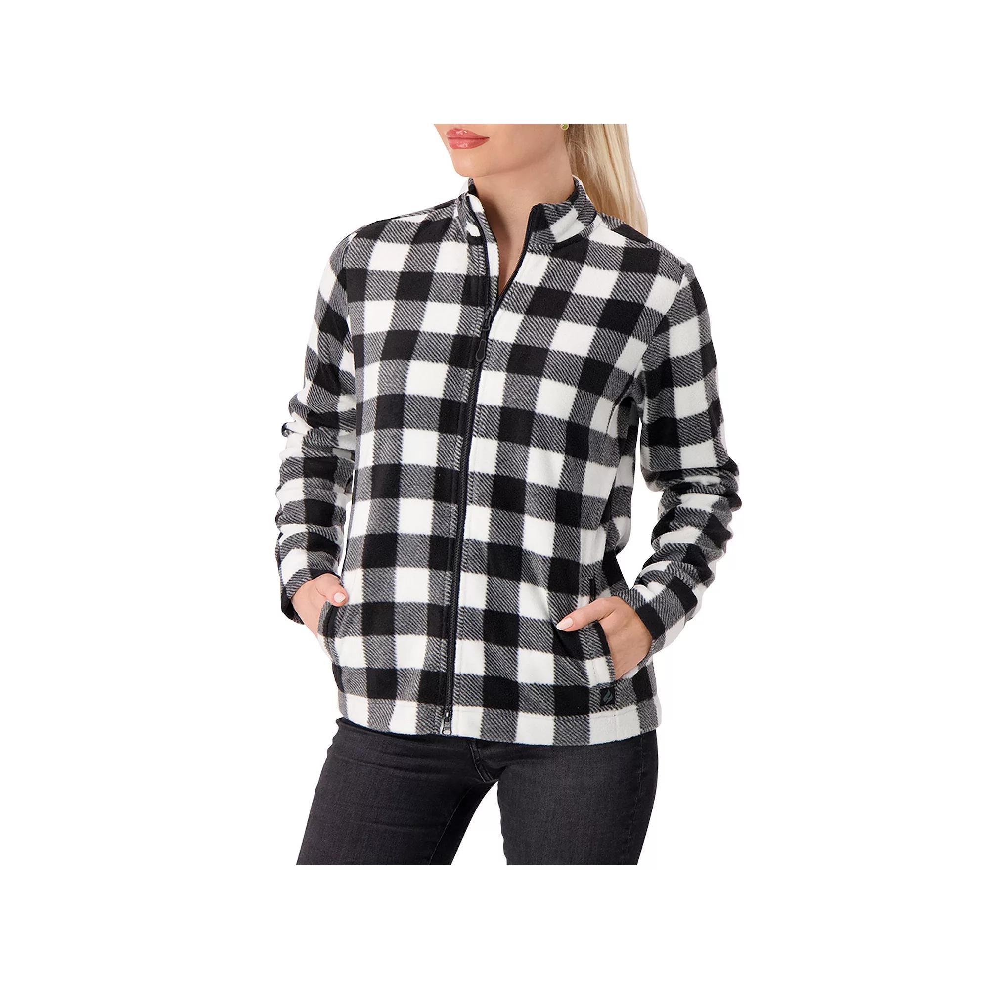 Women's Heat Holders Jada Original Super Brushed Fleece Double Zipper Plaid Jacket, Size: Large, Black White Product Image