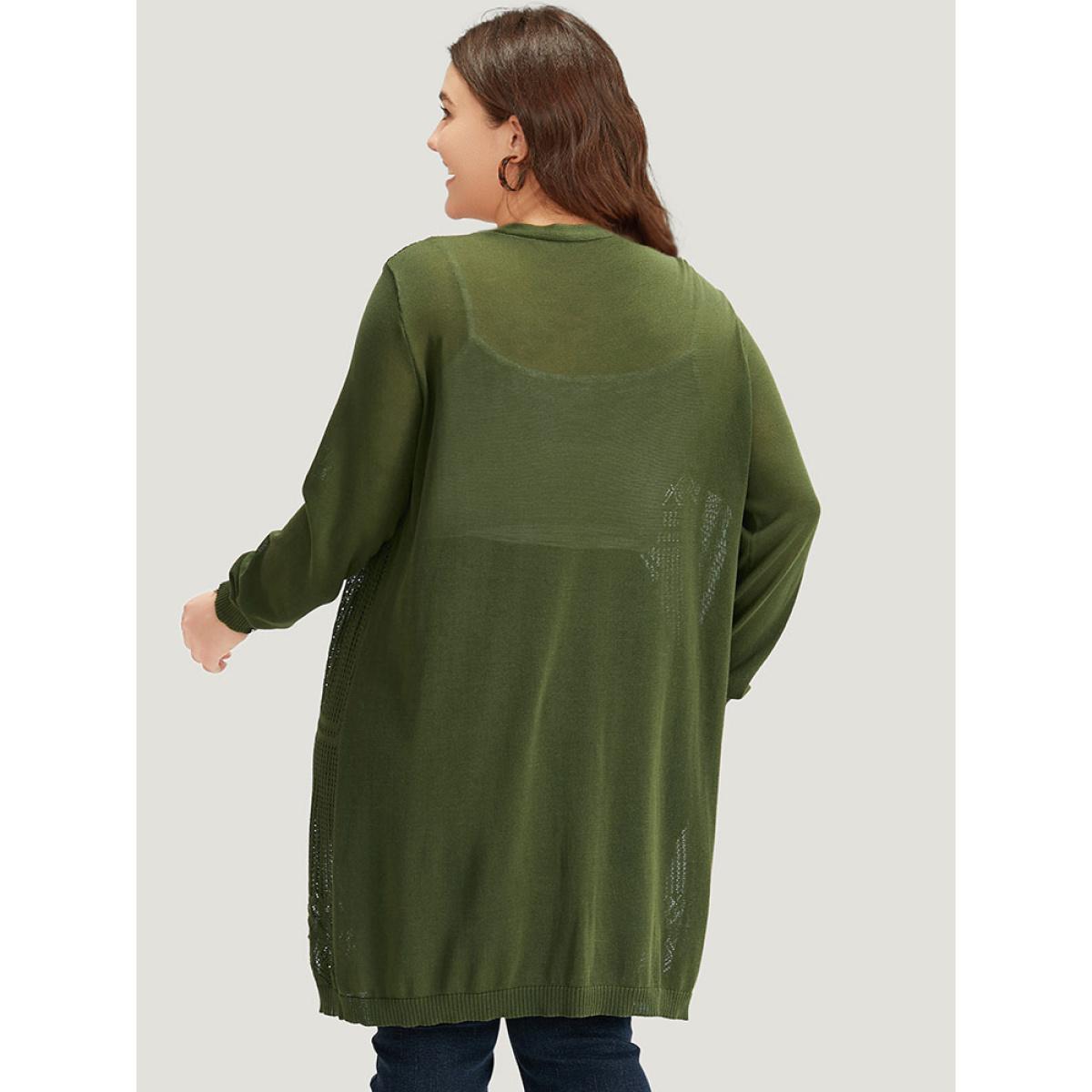Plus Size Geometric Open Front Hollow Out Cardigan Moss Women Casual Loose Long Sleeve Dailywear Cardigans BloomChic 28/5X Product Image