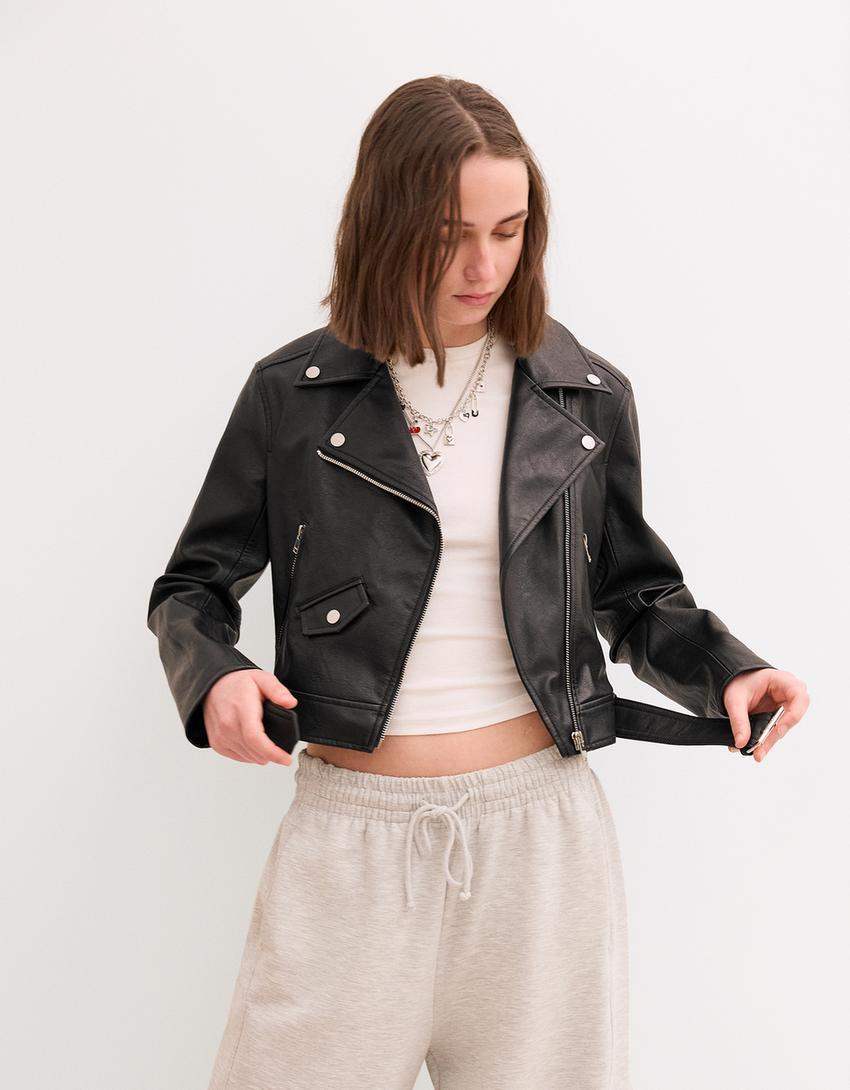 Leather effect biker jacket Product Image
