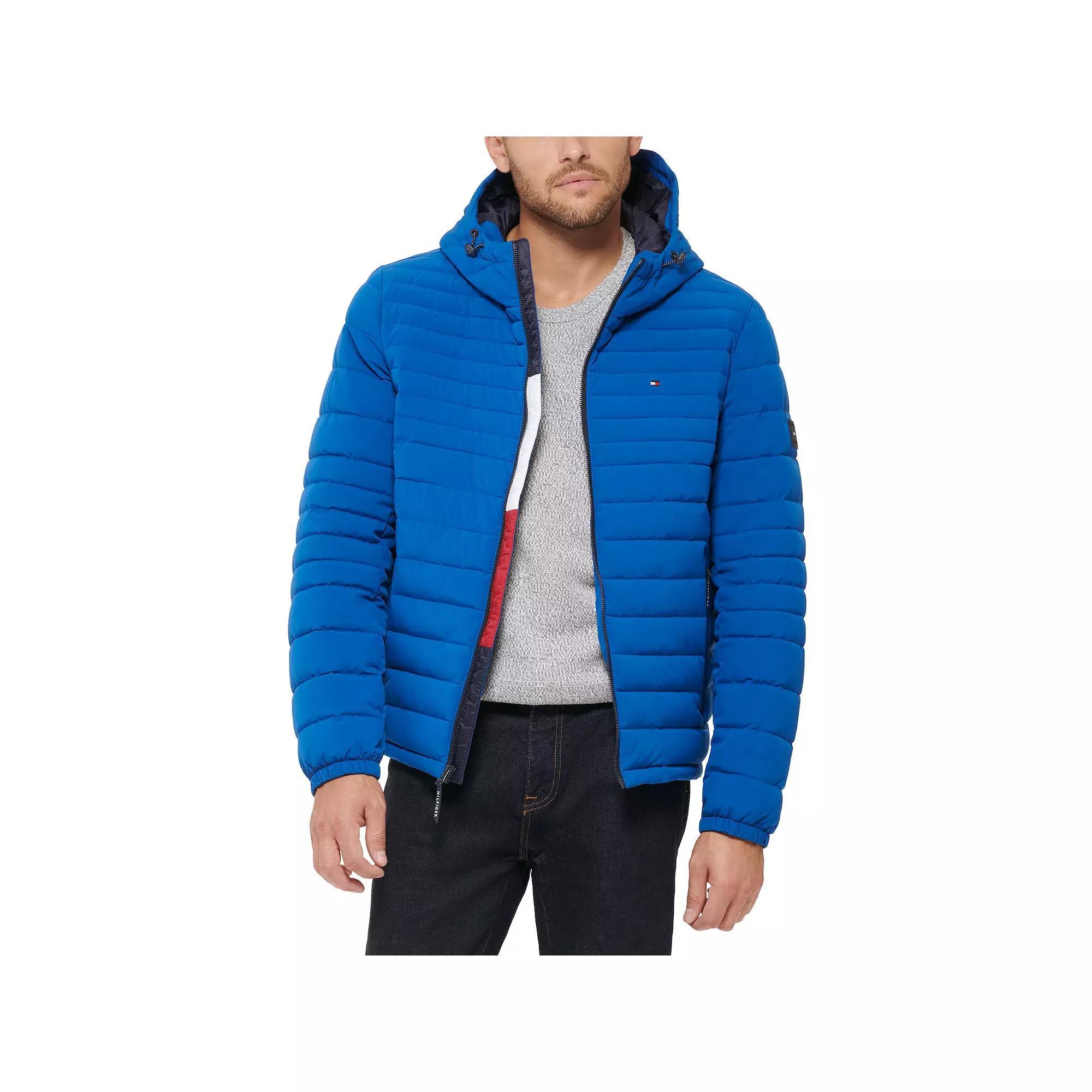 Men's Tommy Hilfiger Stretchy Hooded Puffer Jacket, Size: XL, Black Product Image
