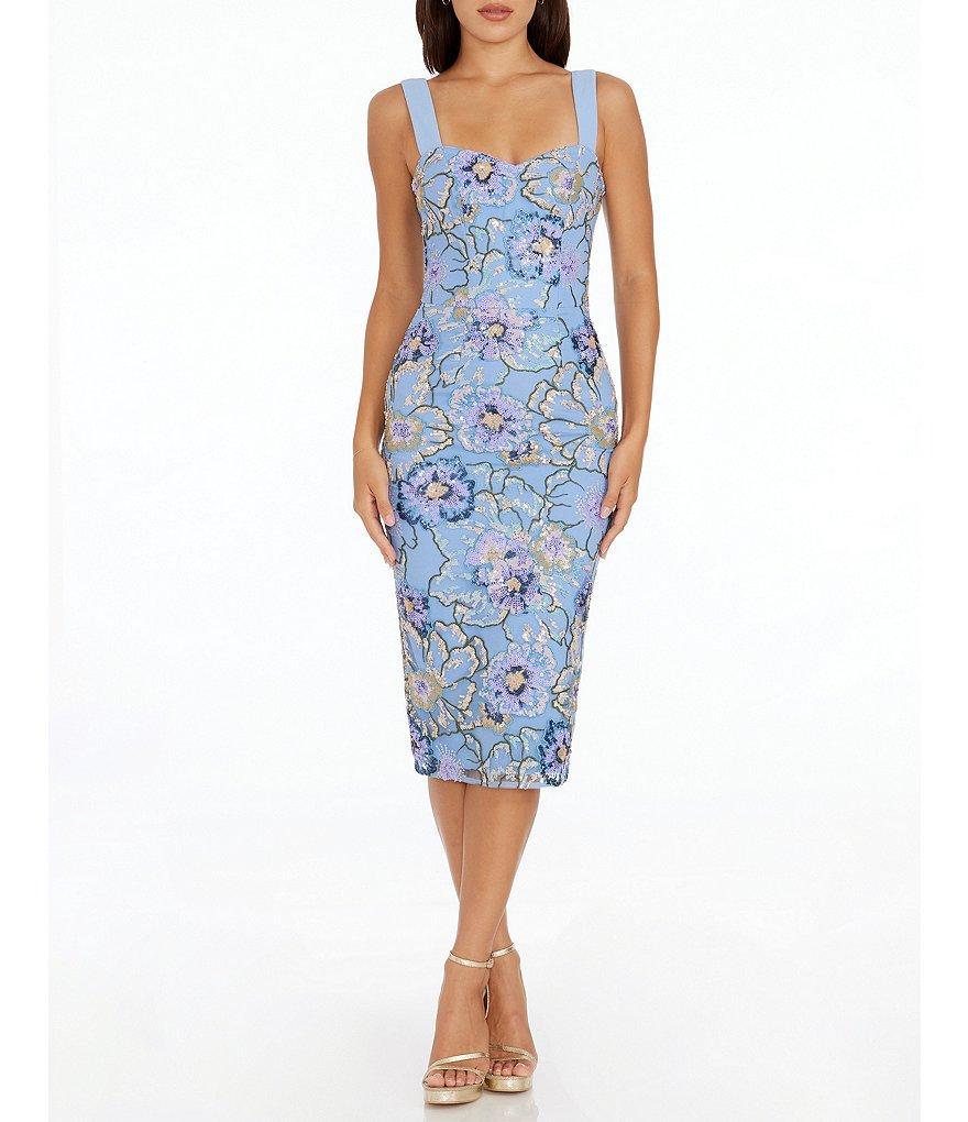 Dress the Population Nicole Floral Sequin Sweetheart Sleeveless Midi Dress Product Image