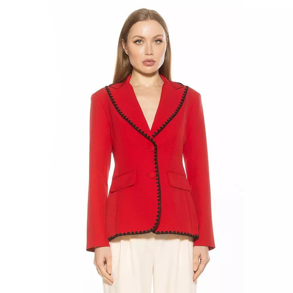 Women's ALEXIA ADMOR Jessilyn Long Sleeve Embroidery Trimmed Blazer, Size: 10, Red Product Image