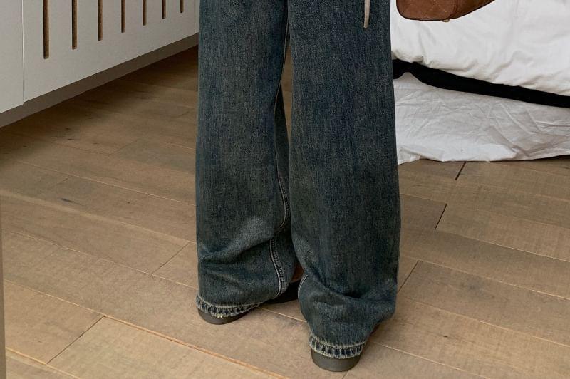 Mid Rise Washed Ripped Wide Leg Jeans Product Image