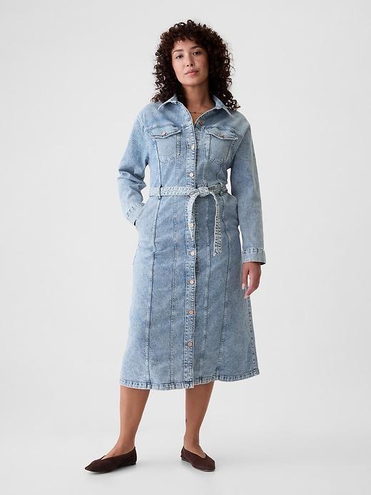 Belted Denim Midi Dress Product Image