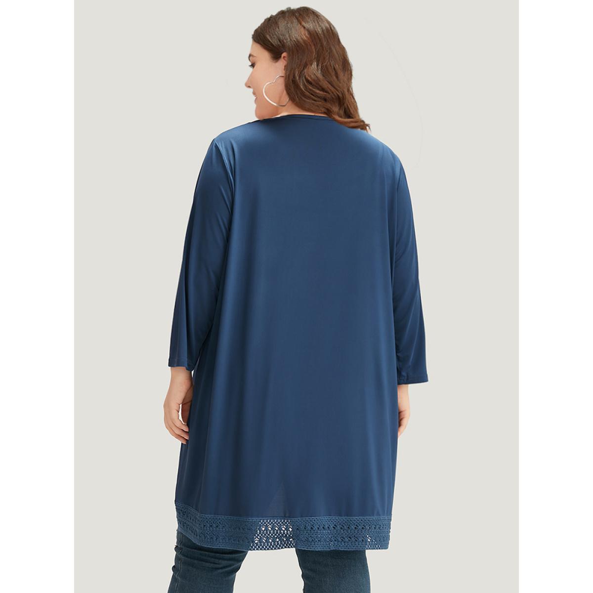 Plus Size Supersoft Essentials Plain Lace Patchwork Open Front Kimono Women DarkBlue Casual Plain Dailywear Kimonos BloomChic 22-24/3X Product Image