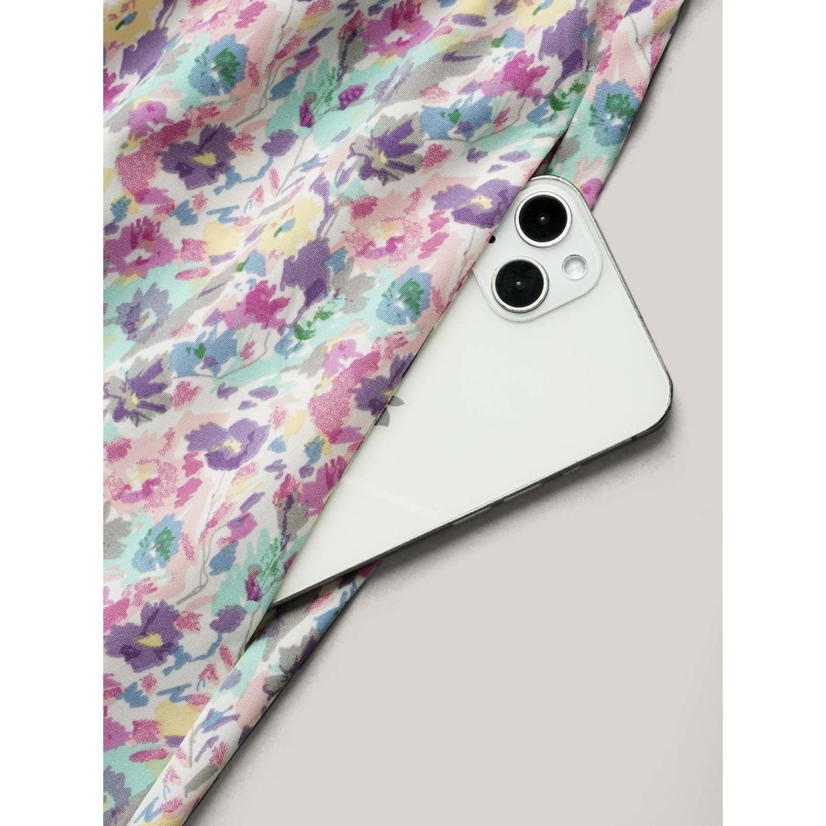 Plus Size Smocked Waist Floral Ties Tiered Maxi Dress Multicolor Women Elegant Tie knot Square Neck Short sleeve Curvy BloomChic 18-20/2X Product Image