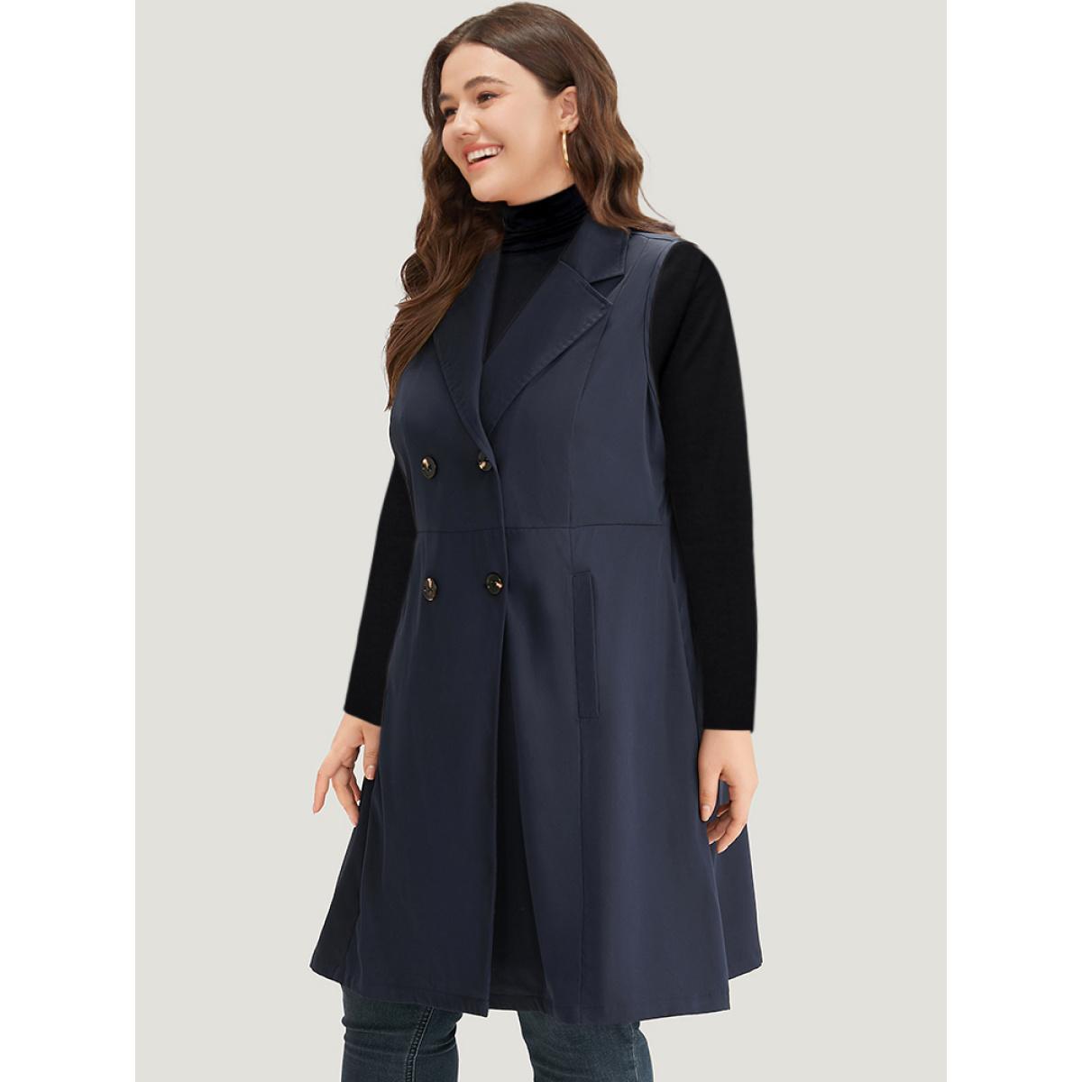 Plus Size Plain Pocket Button Through Suit Collar Coat Women DarkBlue Casual Plain Ladies Dailywear Winter Coats BloomChic 12/L Product Image