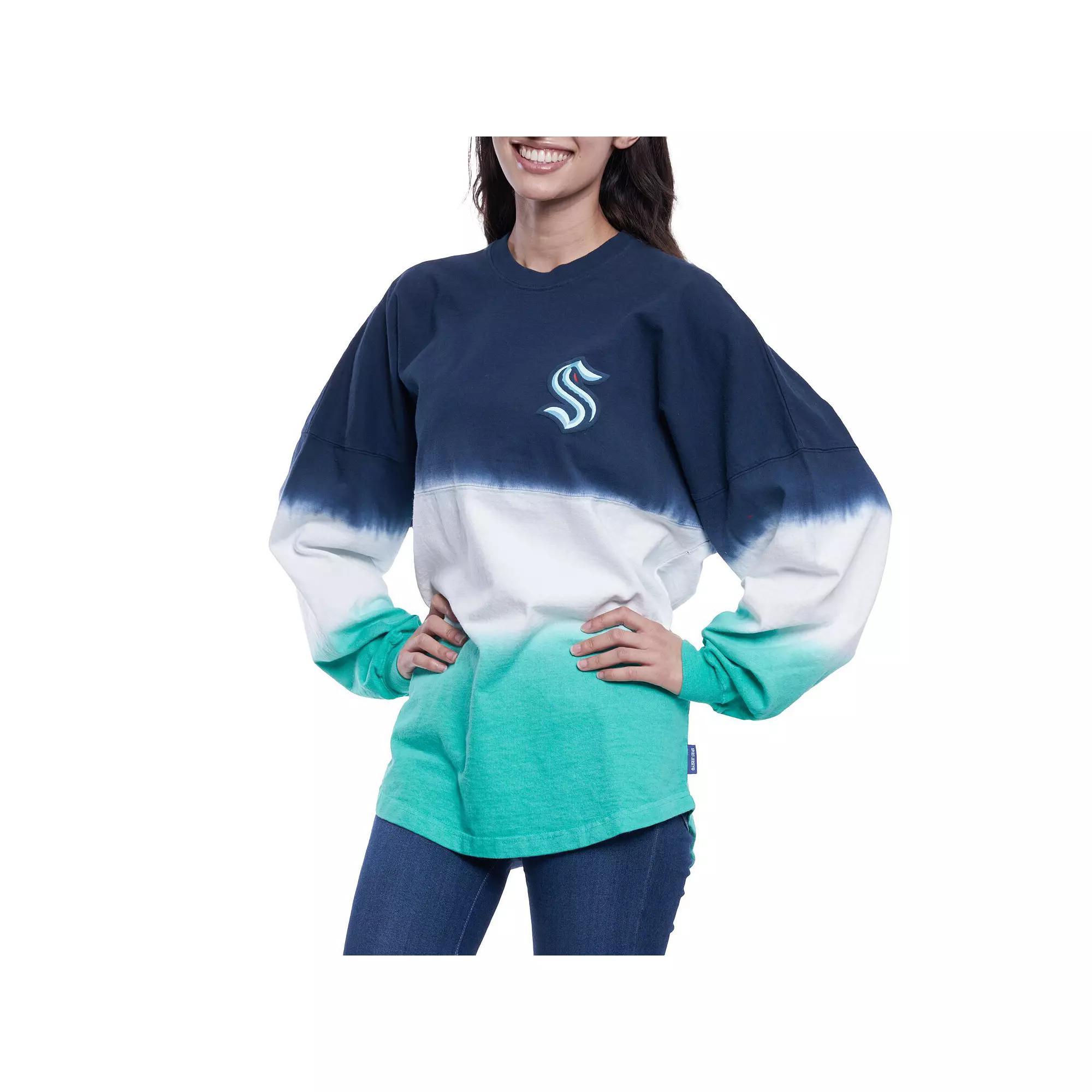 Womens Fanatics Branded Navy/Teal Seattle Kraken Ombre Spirit Long Sleeve T-Shirt Krk Blue Product Image