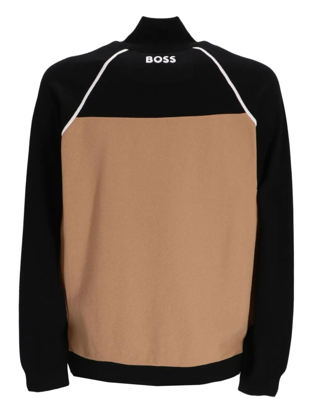 HUGO BOSS Logo-embroidered Colour-block Sweater In Black Product Image