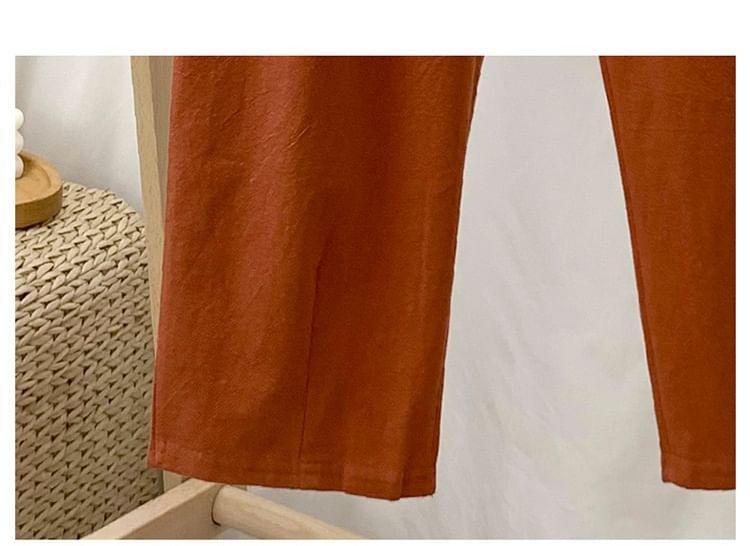 Elastic Waist Plain Cropped Tapered Pants Product Image