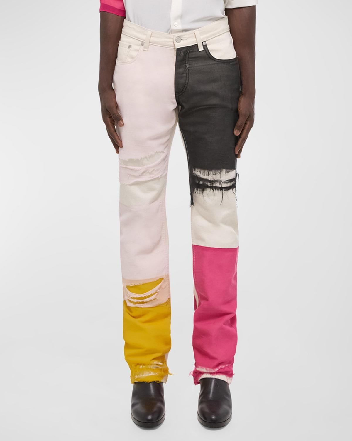 Men's Low-Rise Colorblock Distressed Jeans Product Image