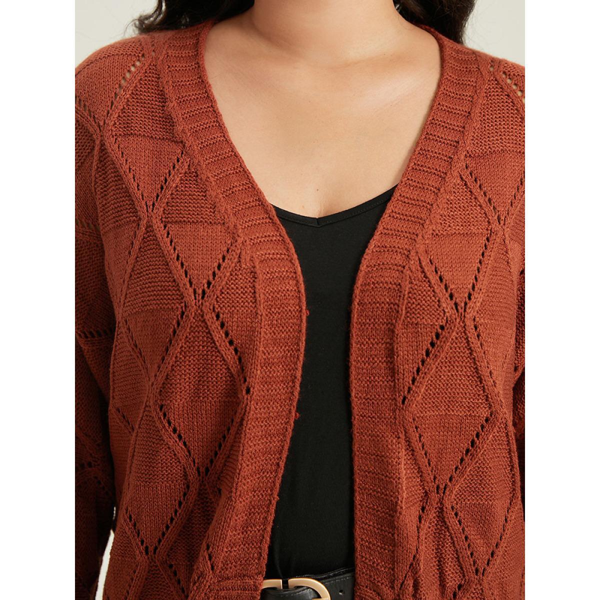 Plus Size Geometric Hollow Out Open Front Cardigan Rust Women Casual Loose Long Sleeve Dailywear Cardigans BloomChic 10/M Product Image