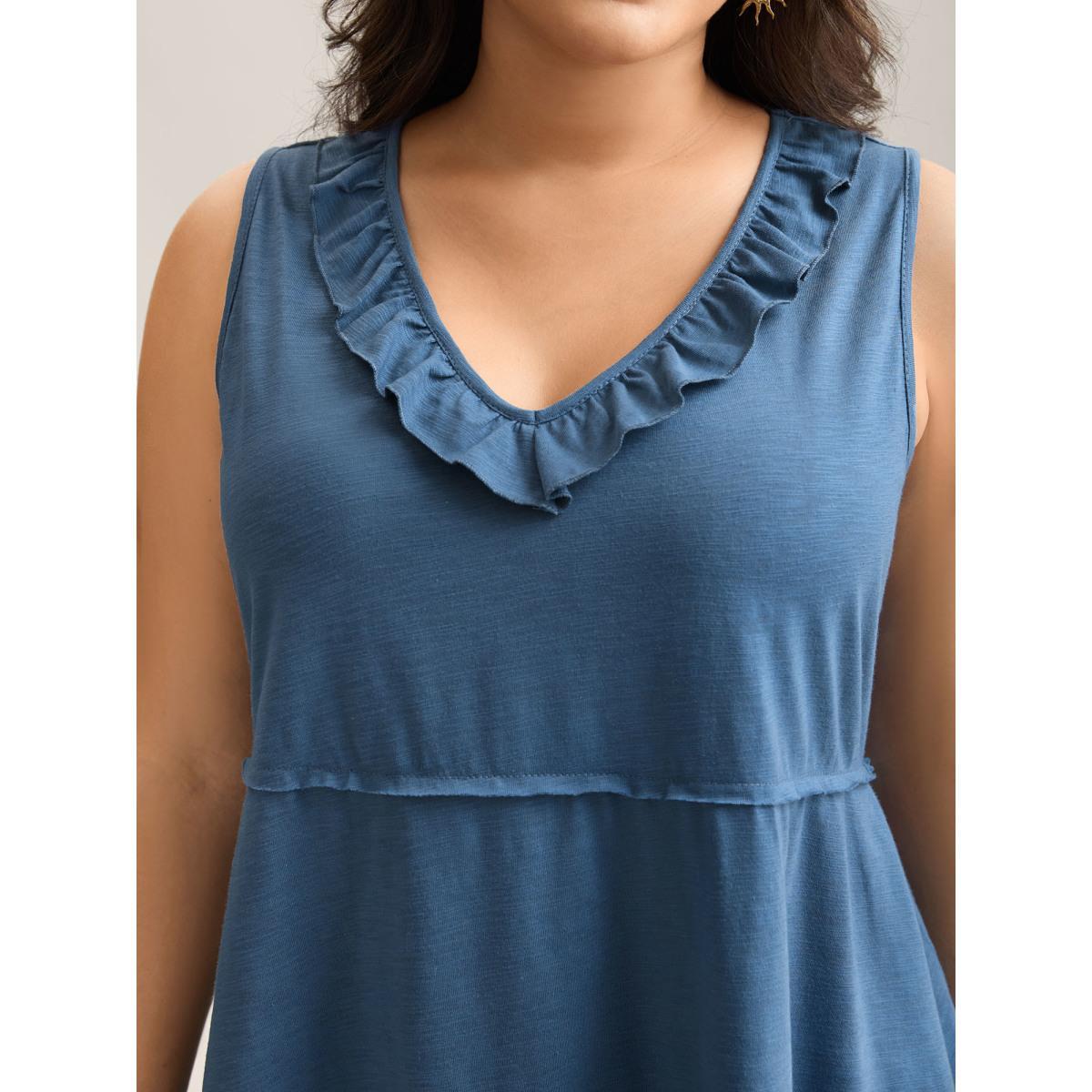 Plus Size Lotus Neckline Bamboo Tank Top Women Mediumblue Tucked seam V-neck Vacation Tank Tops Camis BloomChic 10/M Product Image