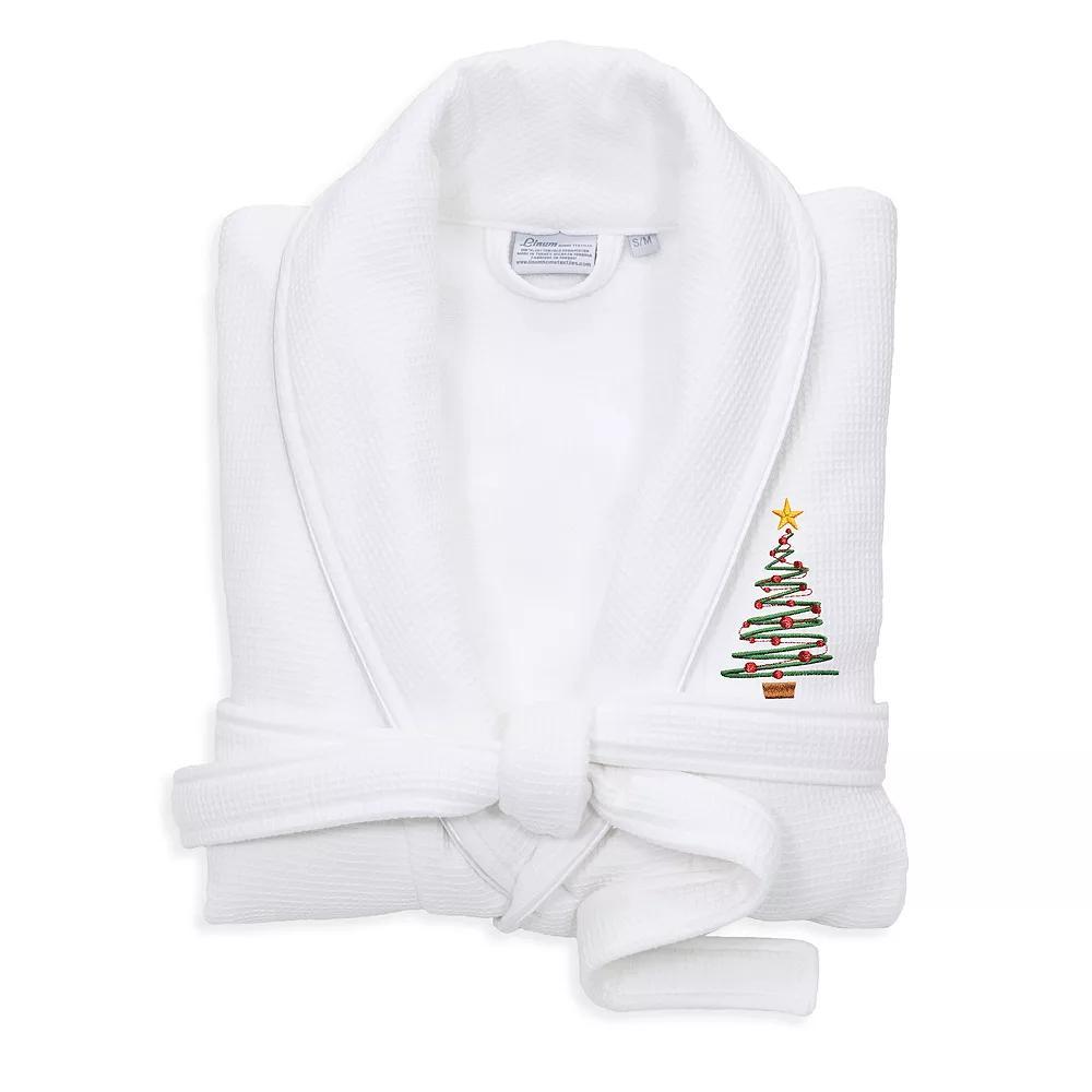 Linum Home Textiles Waffle Terry Embroidered Christmas Tree Bathrobe, Women's, Size: Large/XL, Dark Gray Product Image