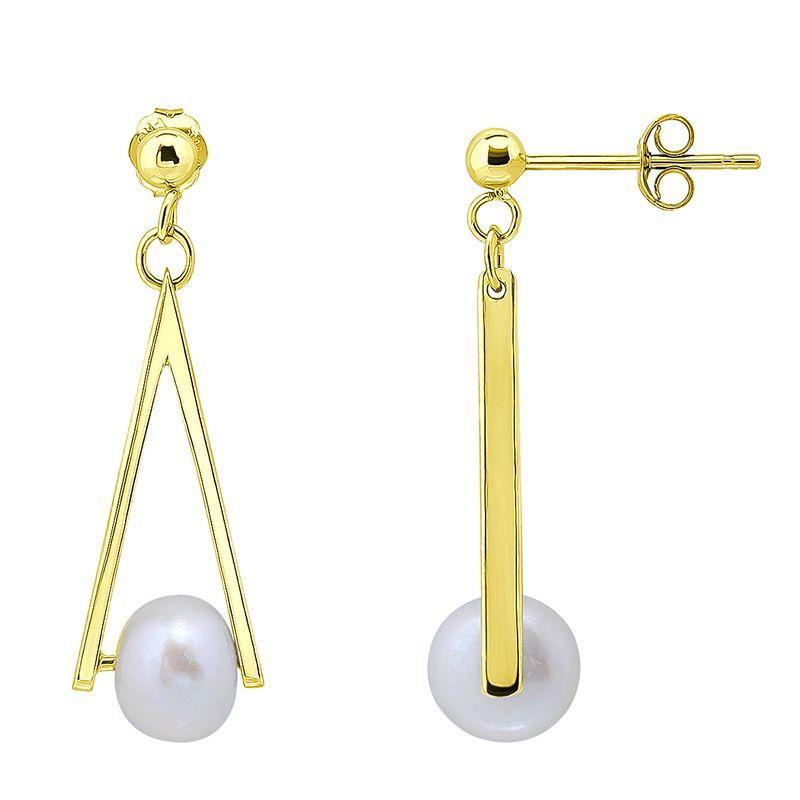 Aleure Precioso Sterling Silver & Freshwater Cultured Pearl Triangle Drop Earrings, Women's, Gold Tone Product Image