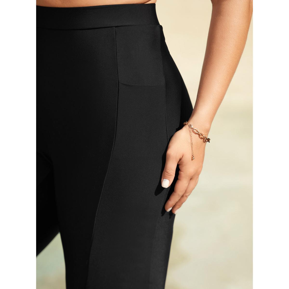 Plus Size Mid Rise Cropped Tight Swim Pants Women's Swimwear Black Beach High stretch Skinny High Rise Side seam pocket Curve Swim Bottoms BloomChic 14-16/1X Product Image