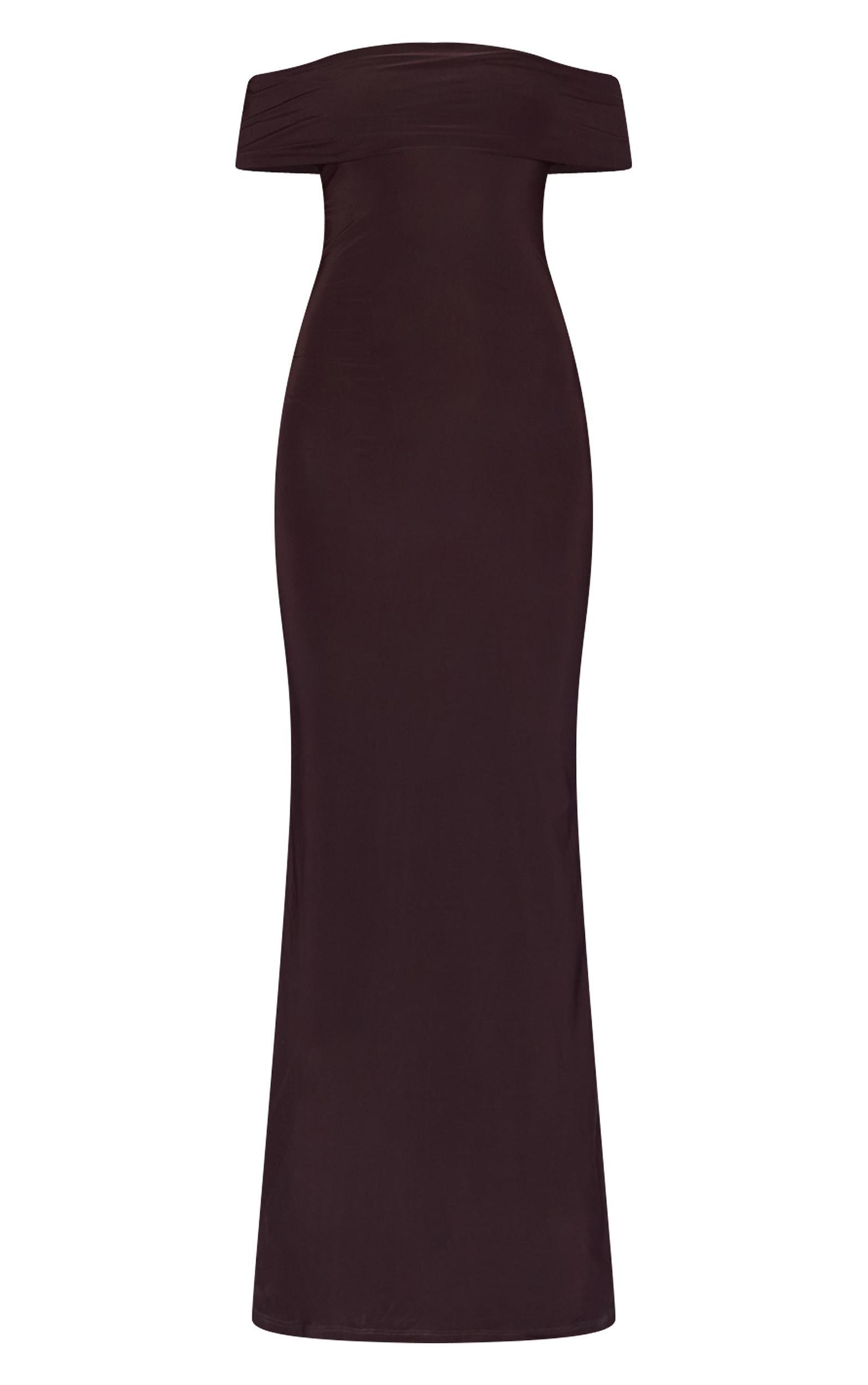Chocolate Open Back Bardot Maxi Dress Product Image