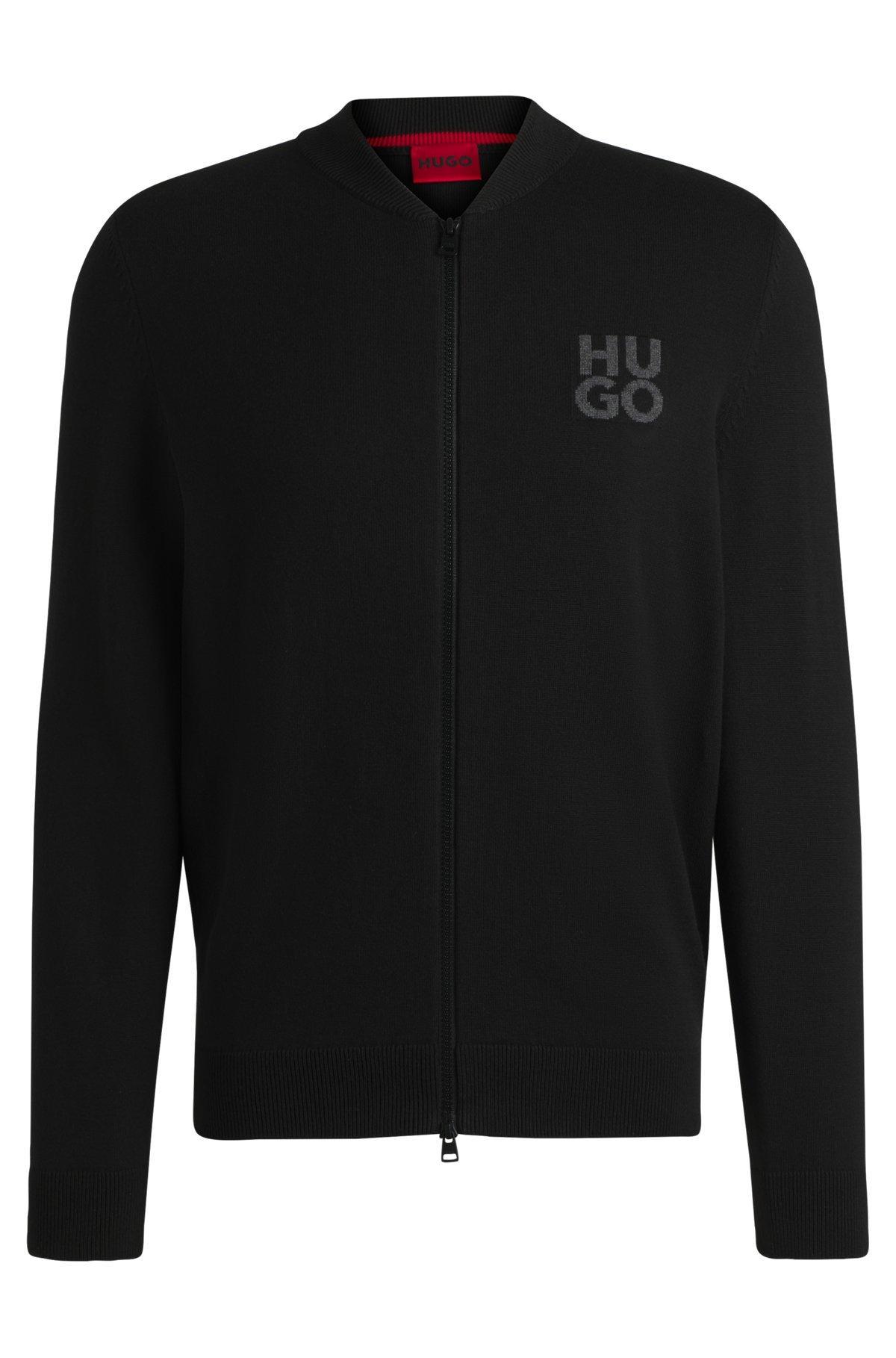 Zip-up cardigan in cotton with stacked logo Product Image