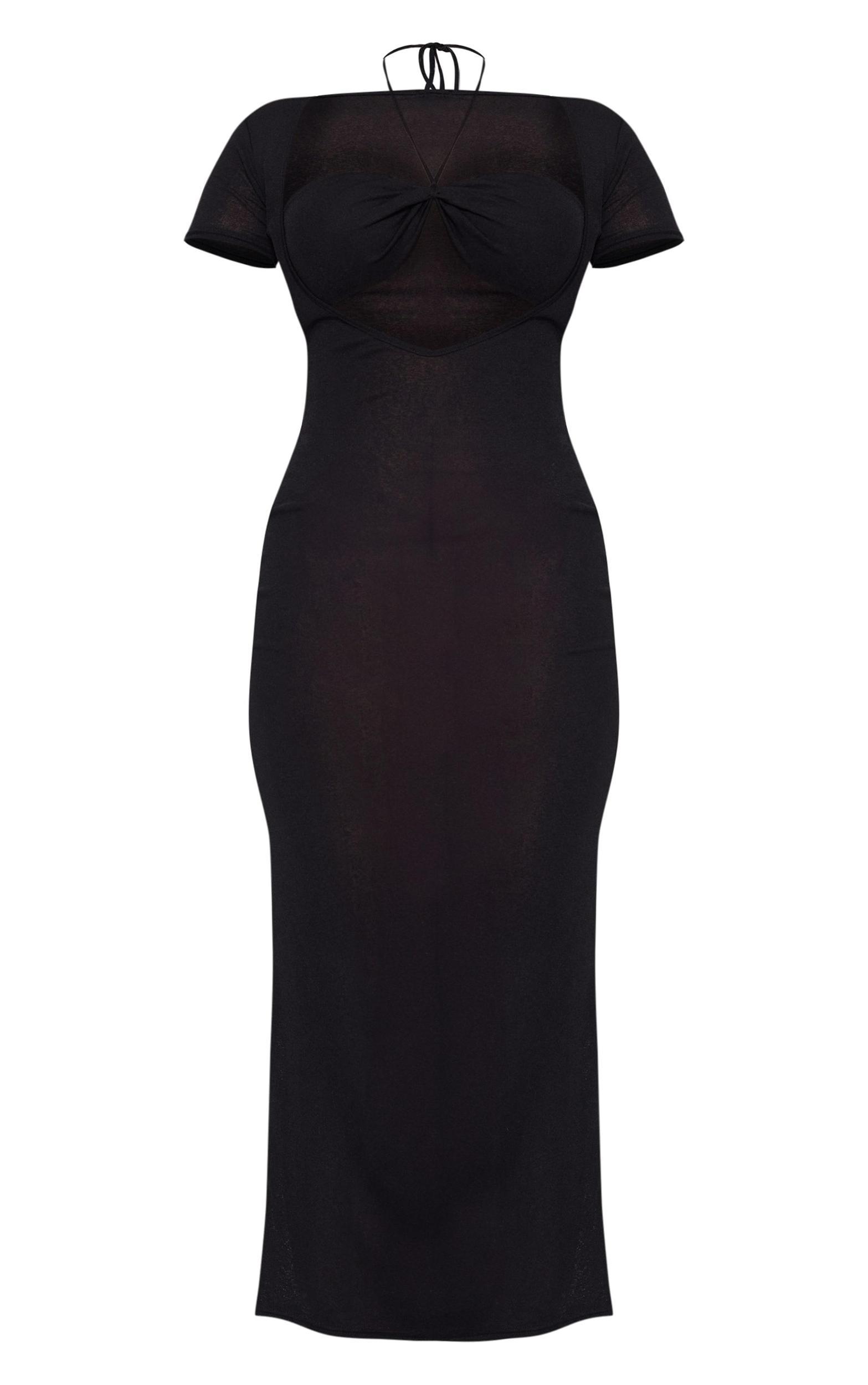 Black Onion Skin Sheer Cup Detail Short Sleeve Maxi Dress Product Image