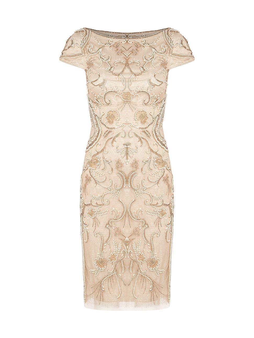 Silvia Beaded Bateau-Neck Metallic Midi Dress Product Image