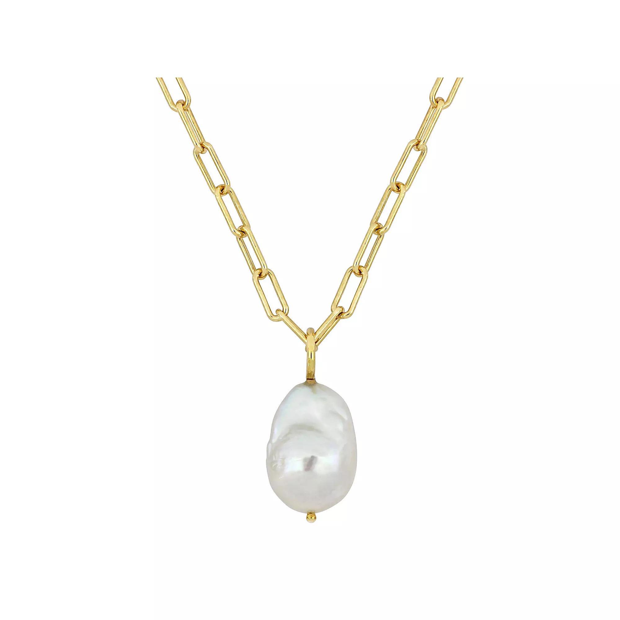 Stella Grace 18k Gold Over Silver Baroque Shape Freshwater Cultured Pearl Link Chain Necklace, Women's, Size: 18", 18k Gold Plated Product Image