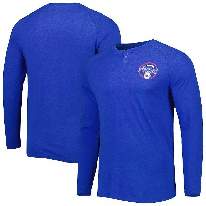 Men's Concepts Sport Heathered Royal Philadelphia 76ers Left Chest Henley Raglan Long Sleeve T-Shirt, Size: Small, 76r Blue Product Image