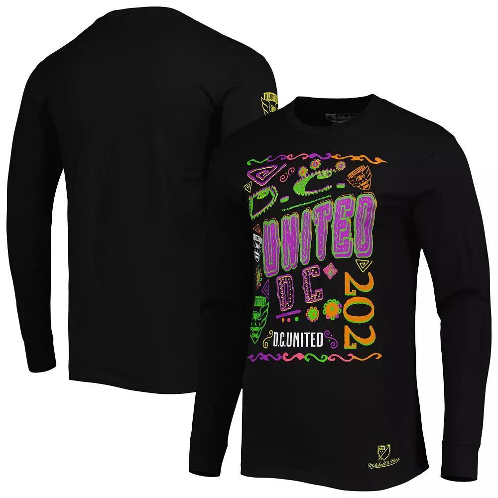 Men's Mitchell & Ness Black D.C. United Papel Picado Long Sleeve T-Shirt, Size: 2XL, Dcu Black Product Image