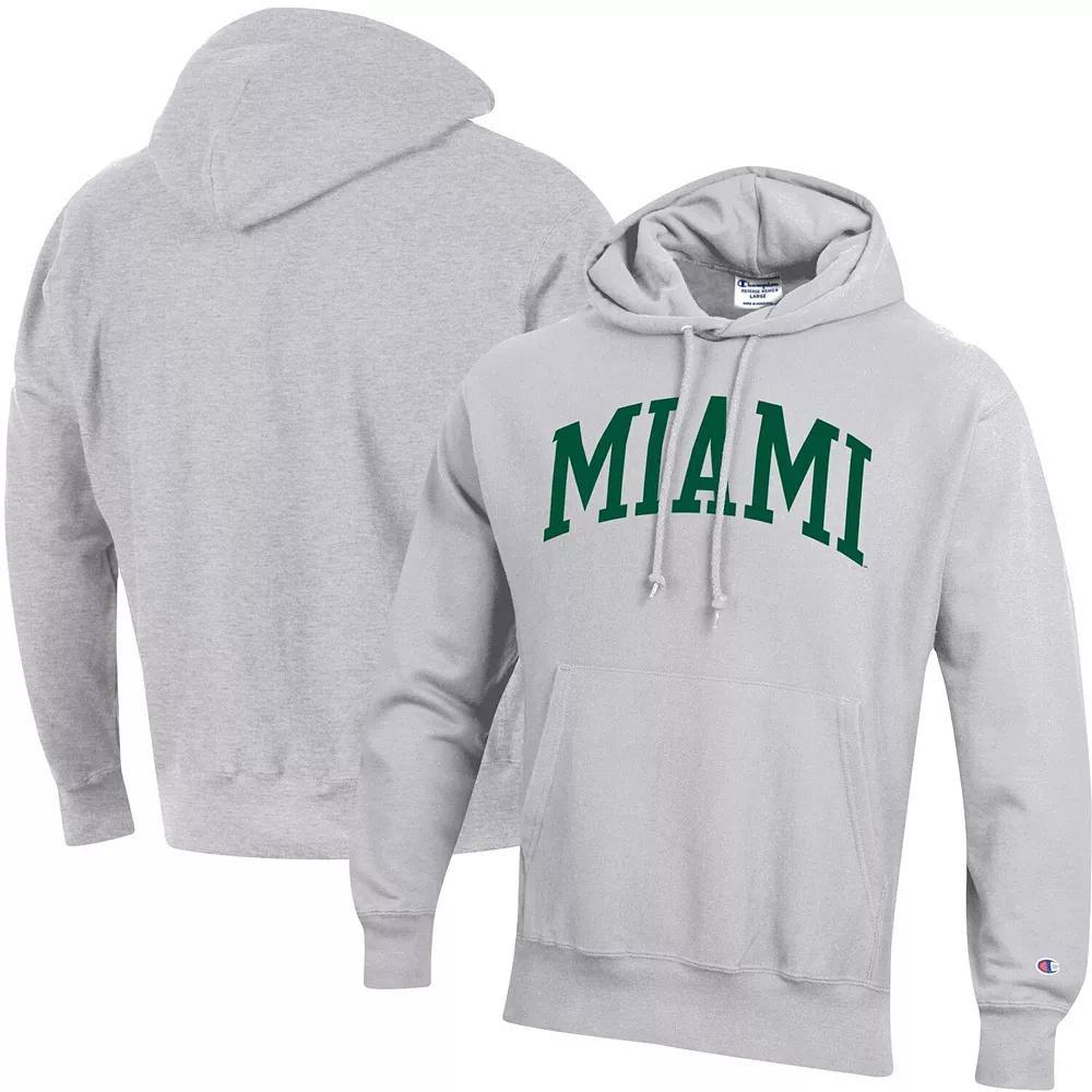 Men's Champion Heathered Gray Miami Hurricanes Team Arch Reverse Weave Pullover Hoodie, Size: Large, Grey Product Image