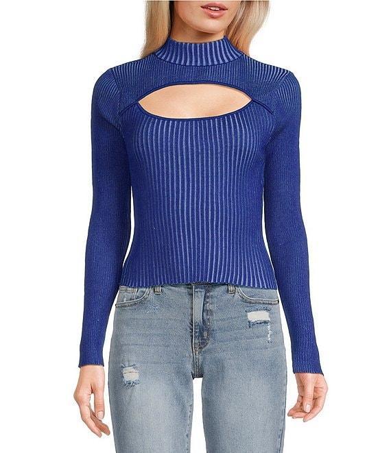 Say What Long Sleeve Mock Neck Peek A Boo Plating Top Product Image