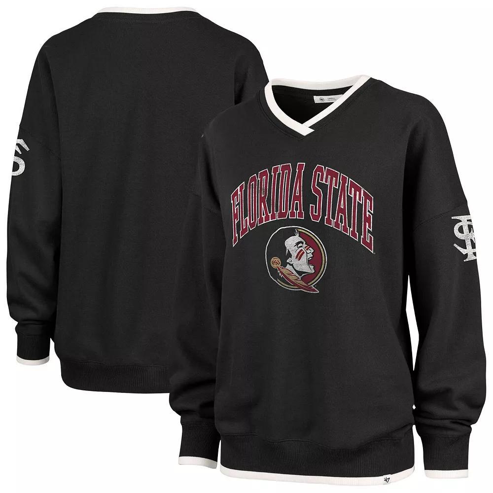 Women's '47 Black Florida State Seminoles Clubhouse Daze Eighty V-Neck Pullover Sweatshirt, Size: XL Product Image
