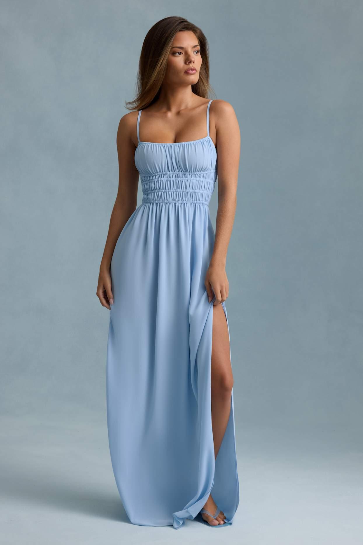 Shirred Camisole Maxi Dress in Sky Blue Product Image