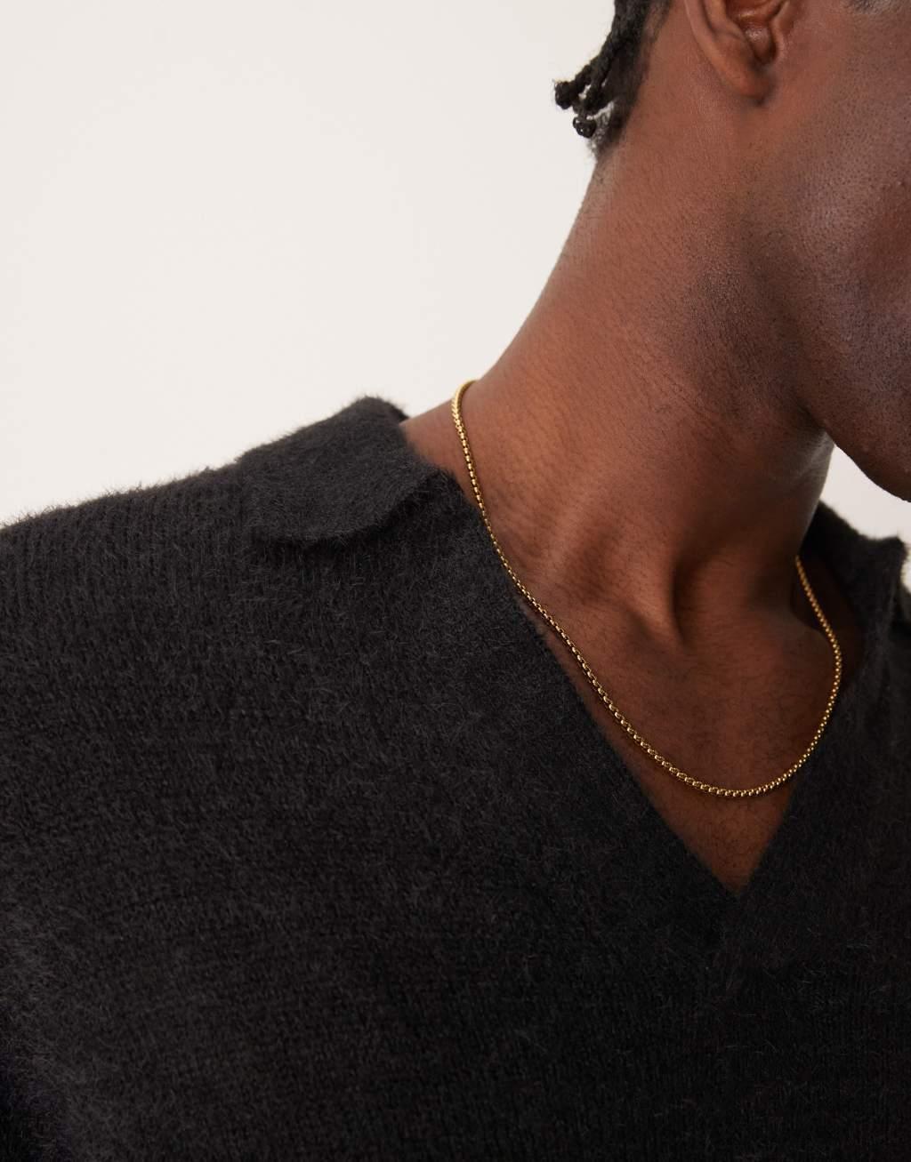 ASOS DESIGN knitted texture notch sweater in black Product Image