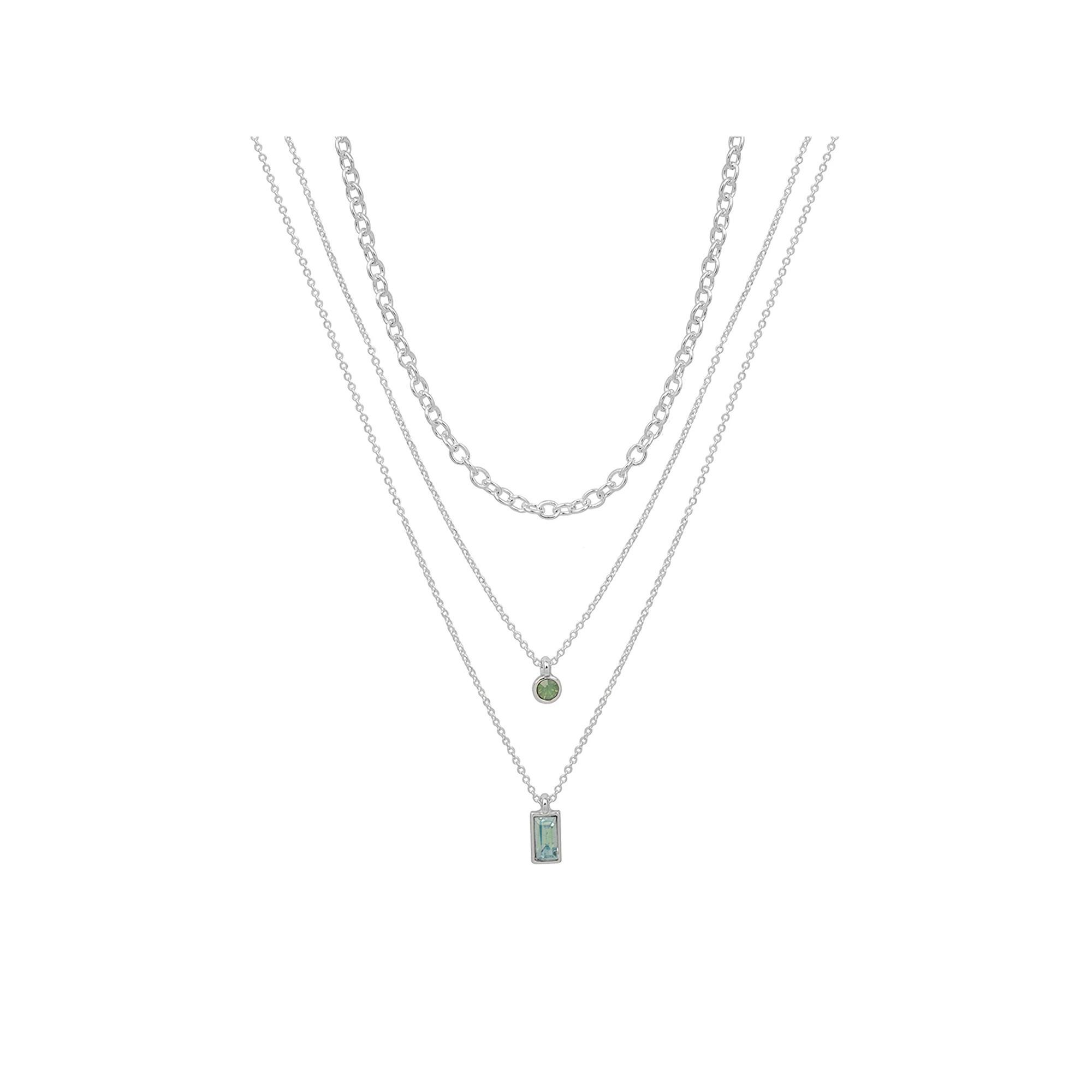 LC Lauren Conrad Silver Tone Baguette Stone Triple Strand Pendant Necklace, Women's, Blue Product Image