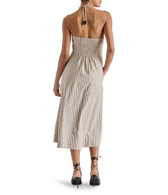 Steve Madden Mary Beth Woven Stripe Print Halter Neck Sleeveless A-Line Midi Dress Product Image