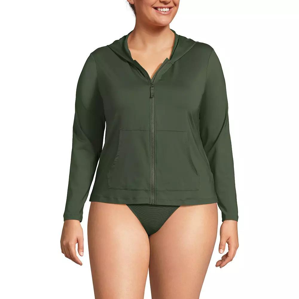 Petite Lands' End UPF 50 Hooded Full-Zip Long Sleeve Rash Guard, Women's, Size: XL Petite, White Product Image