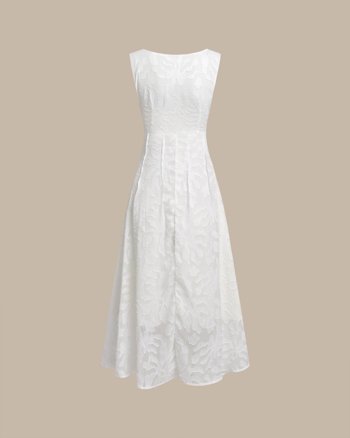 Apricot U Neck Jacquard Sleeveless Midi Dress Product Image
