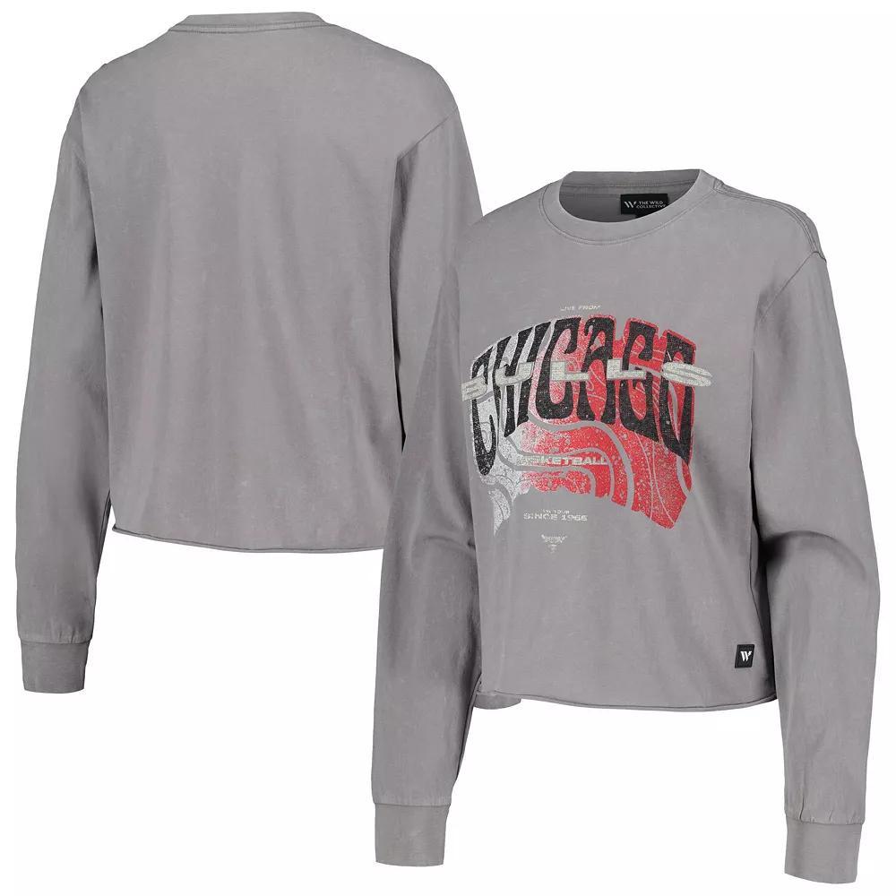 Women's The Wild Collective  Gray Chicago Bulls Band Cropped Long Sleeve T-Shirt, Size: Large, Grey Product Image
