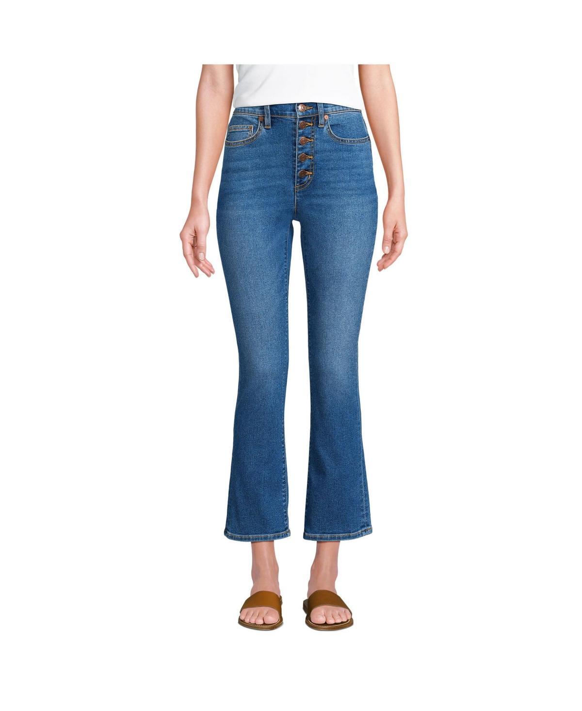 Women's Lands' End Recover High Rise Button Front Kick Flare Crop Jeans, Size: 12, Breeze Blue Wash Product Image
