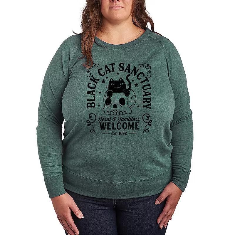Plus Size Black Cat Sanctuary French Terry Long Sleeve Tee, Women's, Size: 4XL, Grey Green Product Image