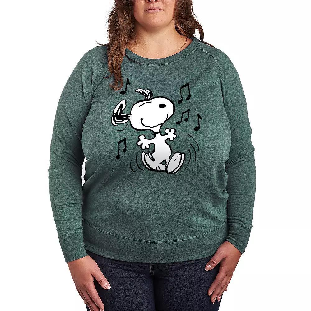 Plus Size Peanuts Snoopy Dancing French Terry Long Sleeve Tee, Women's, Size: 2XL, Grey Green Product Image