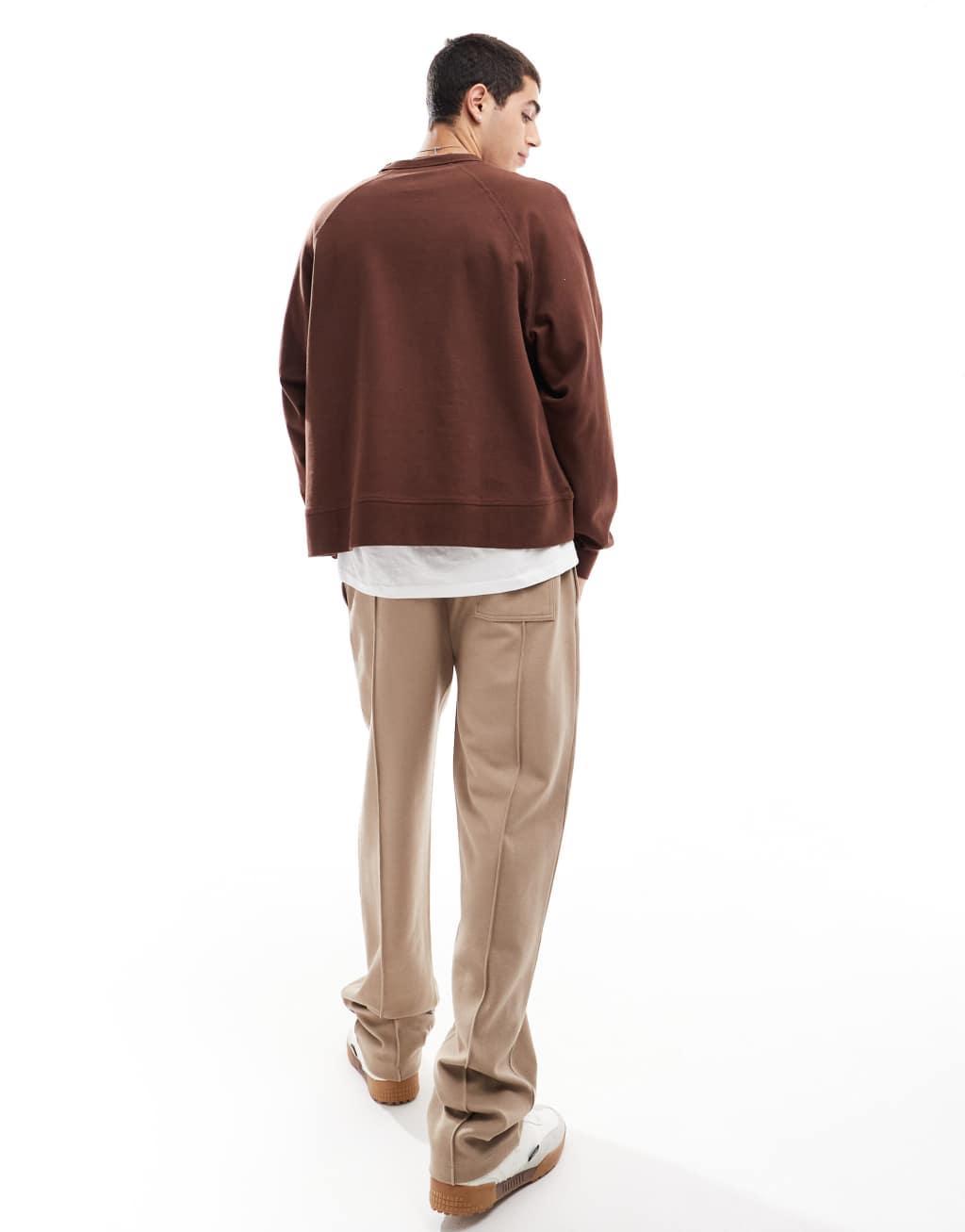 ASOS DESIGN straight leg sweatpants with pintuck detail in greige Product Image