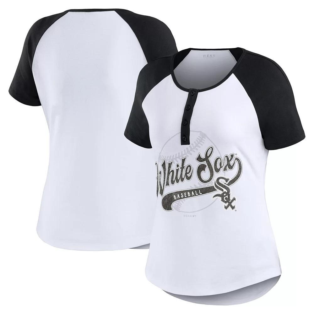 Women's WEAR by Erin Andrews White/Black Chicago White Sox Henley Raglan T-Shirt, Size: XS Product Image