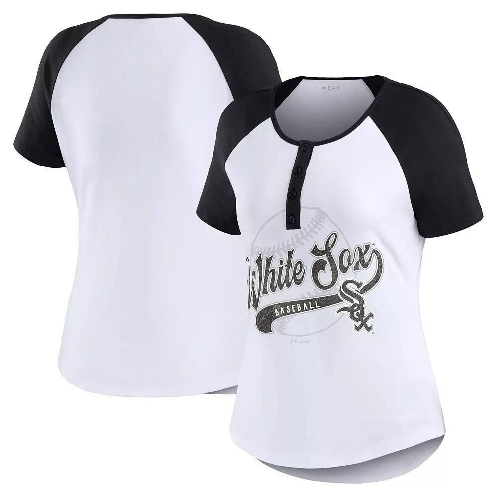 Women's WEAR by Erin Andrews White/Black Chicago White Sox Henley Raglan T-Shirt, Size: XS Product Image