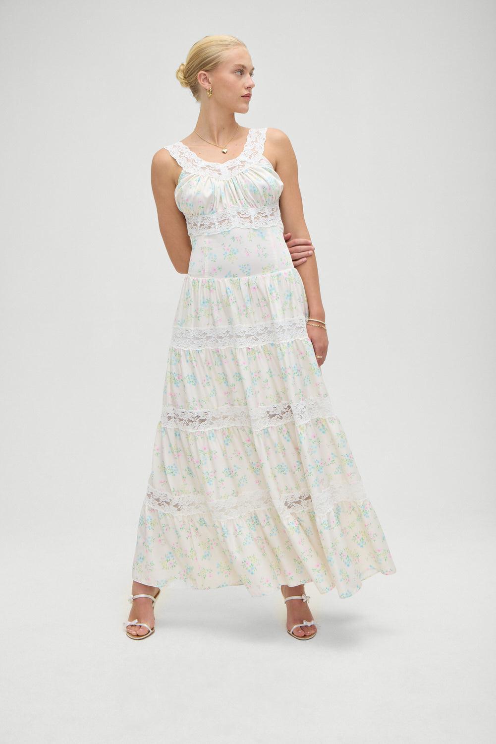 Dakota Floral Satin Maxi Dress - French Riviera Product Image