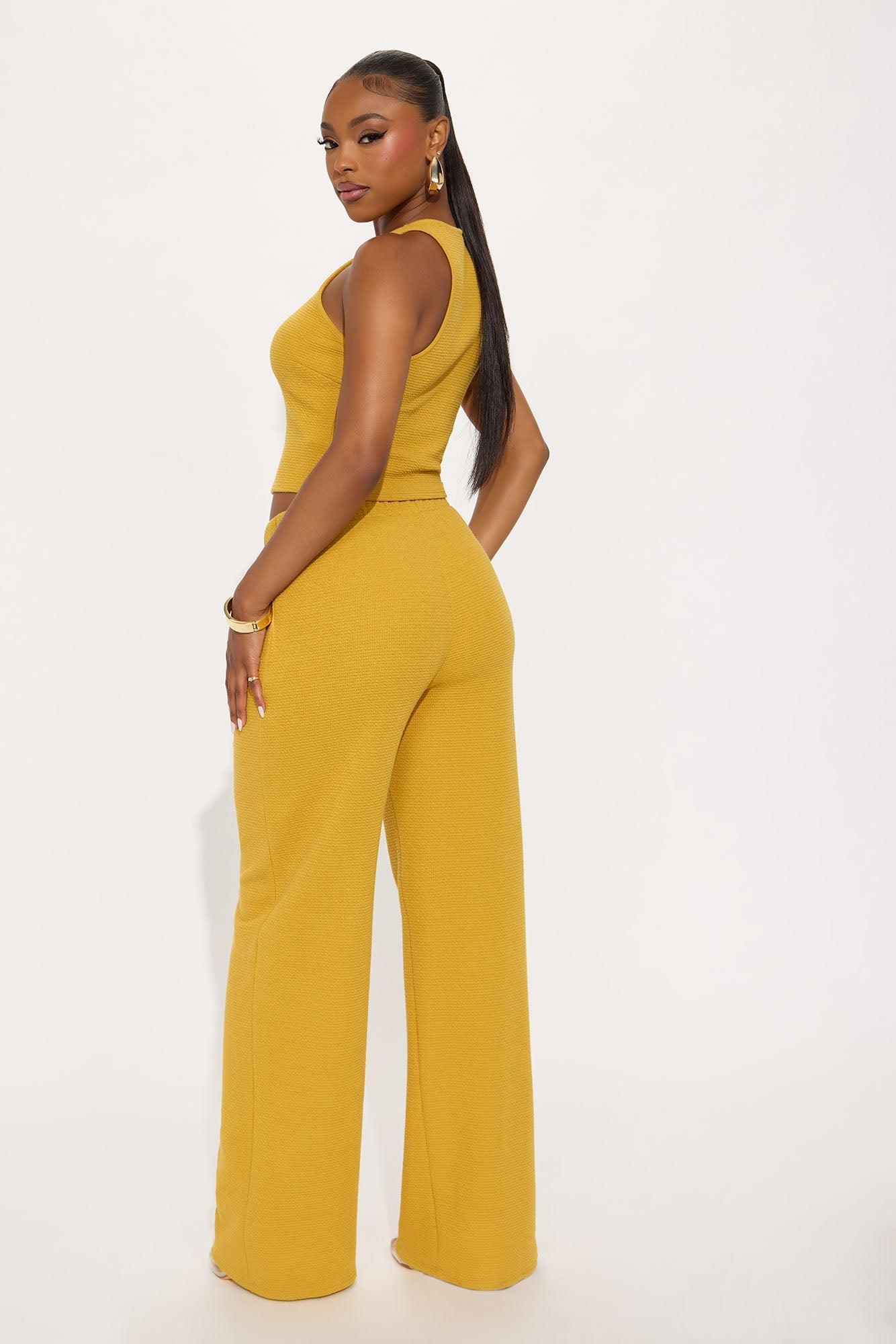 Alana Textured Wide Leg Pant Set - Mustard Product Image