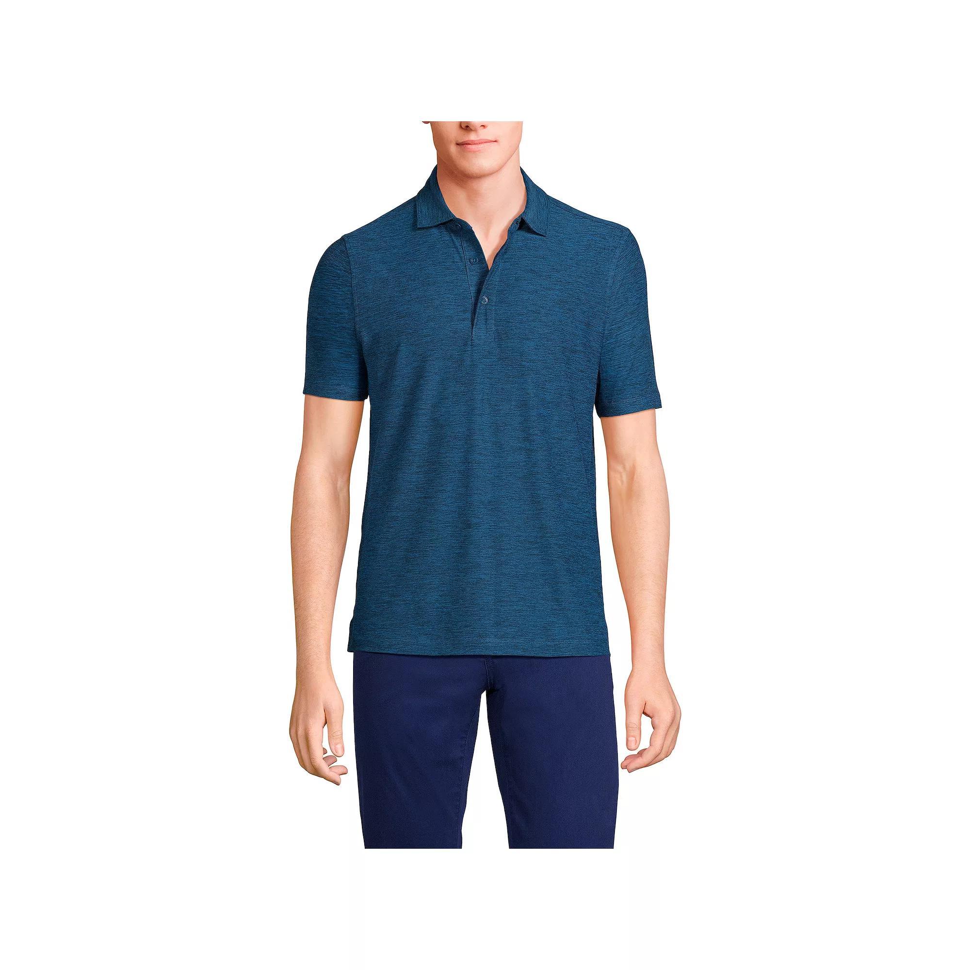 Mens Lands End Short Sleeve Soft Performance Hybrid Polo Shirt Blue Spacedye Product Image