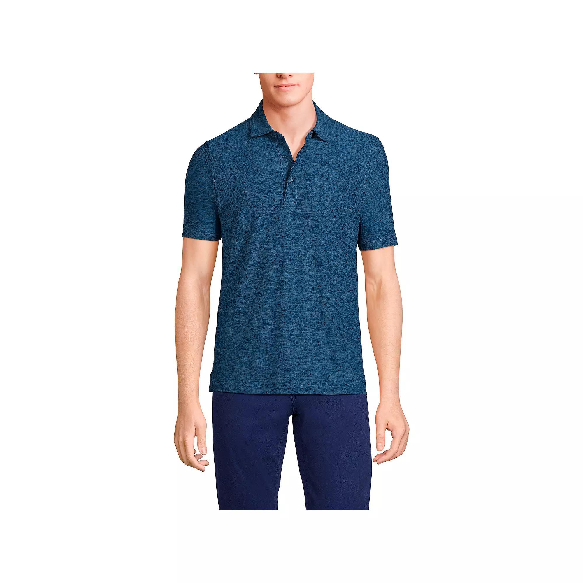 Mens Lands End Short Sleeve Soft Performance Hybrid Polo Shirt Blue Spacedye Product Image